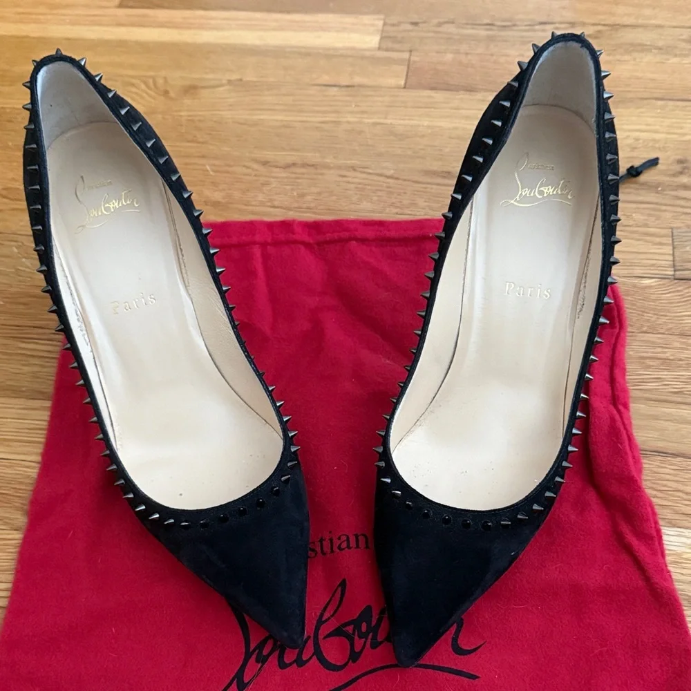 Christian Louboutin Black Suede Studded Heels - Picture 4 of 8